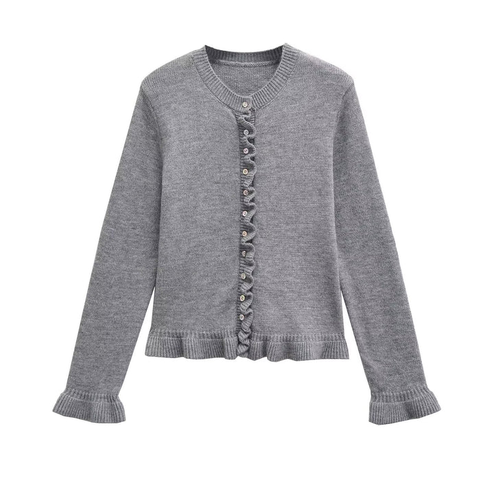 Damen Strickjacke mit dezentem Rüschendetail und hochwertigen Knopfverzierungen Drune