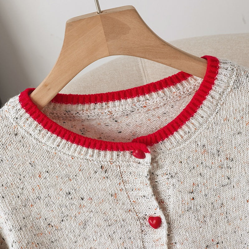 Damen Verspielter Strickcardigan mit Herzknöpfen Drune