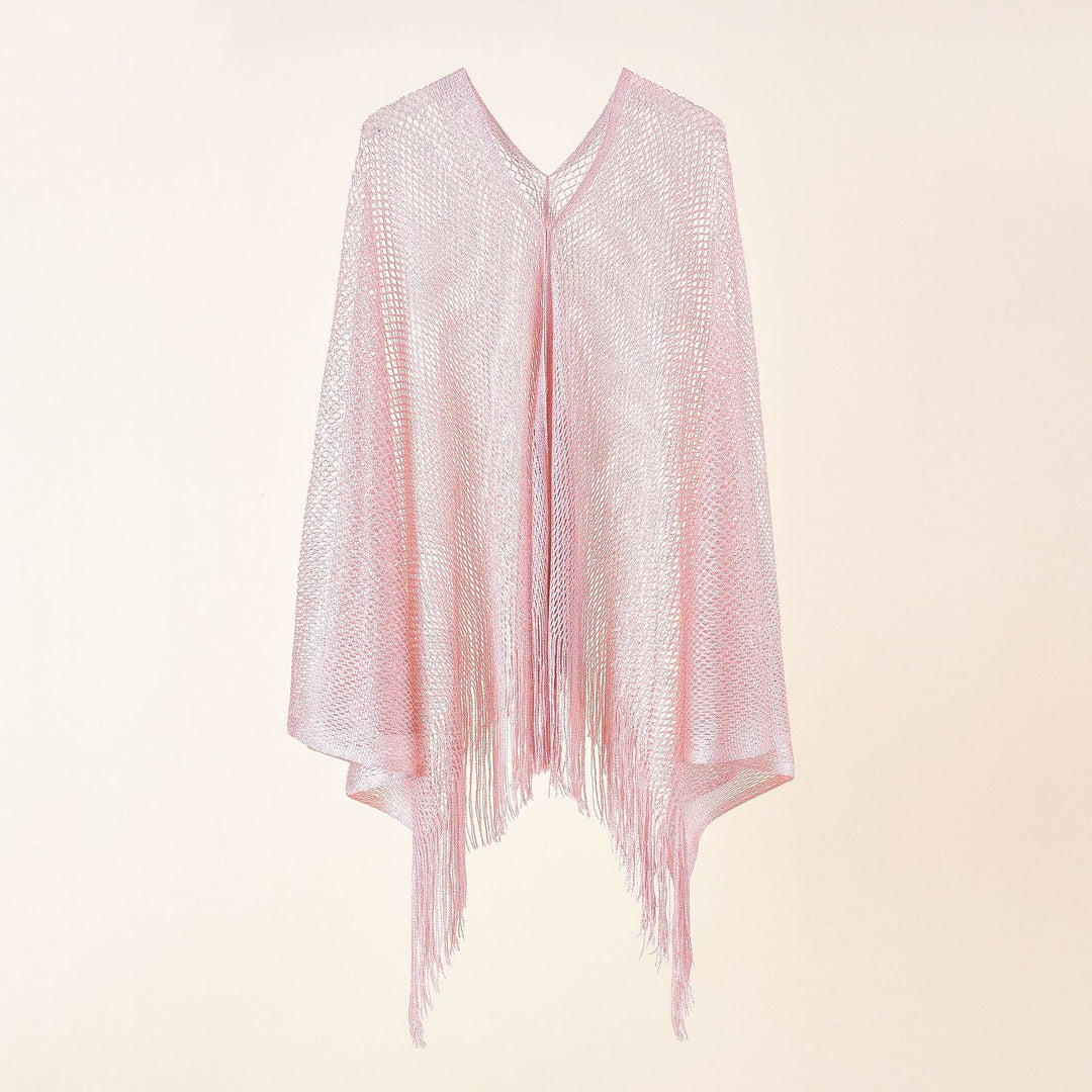Damen Feinstrick-Mesh-Stola mit Metallic-Glanz und langen Fransen Drune