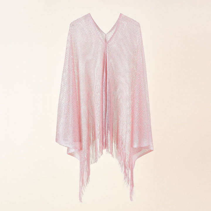 Damen Feinstrick-Mesh-Stola mit Metallic-Glanz und langen Fransen Drune