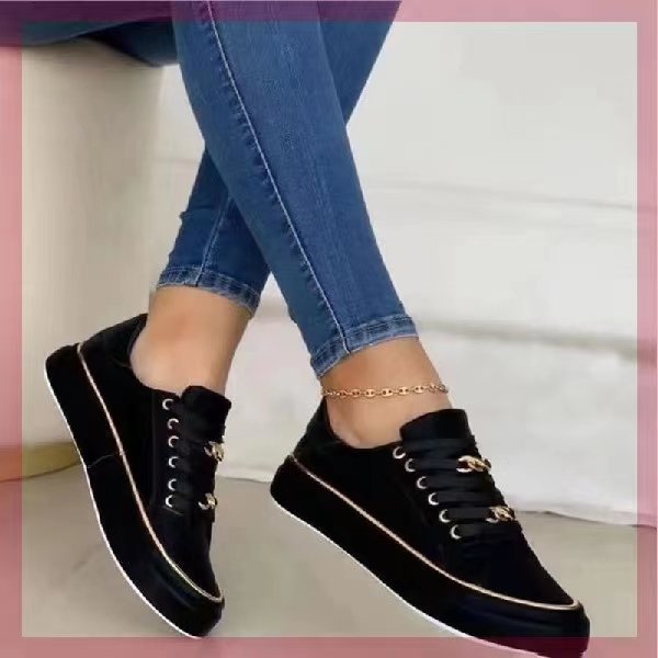 Damen Plateausneaker mit goldener Zierkante und Schmuckketten‑Details Drune