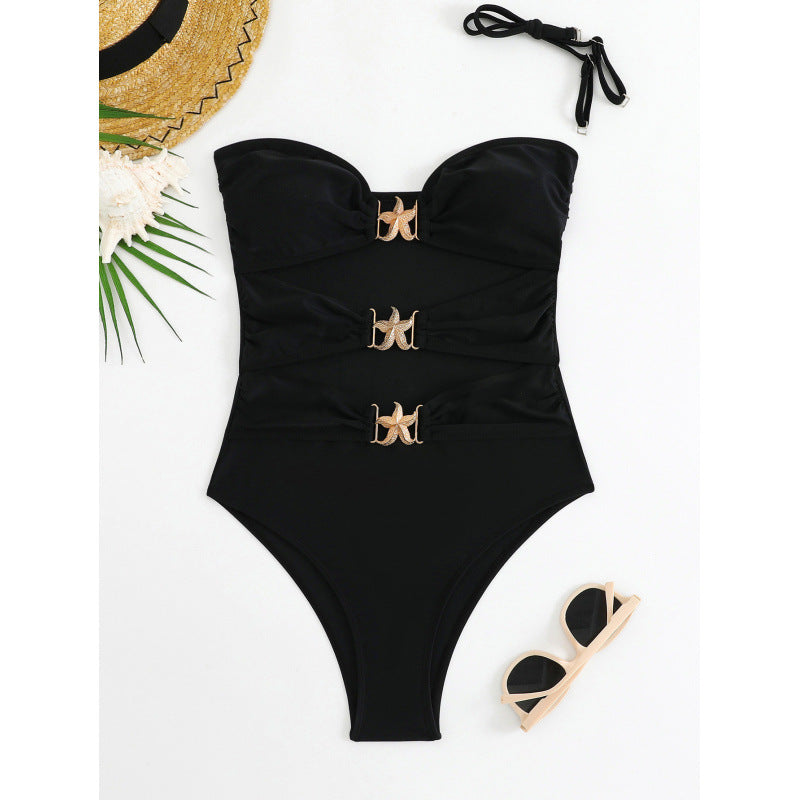 Damen Eleganter und modischer Monokini mit dekorativen Schnallen Drune