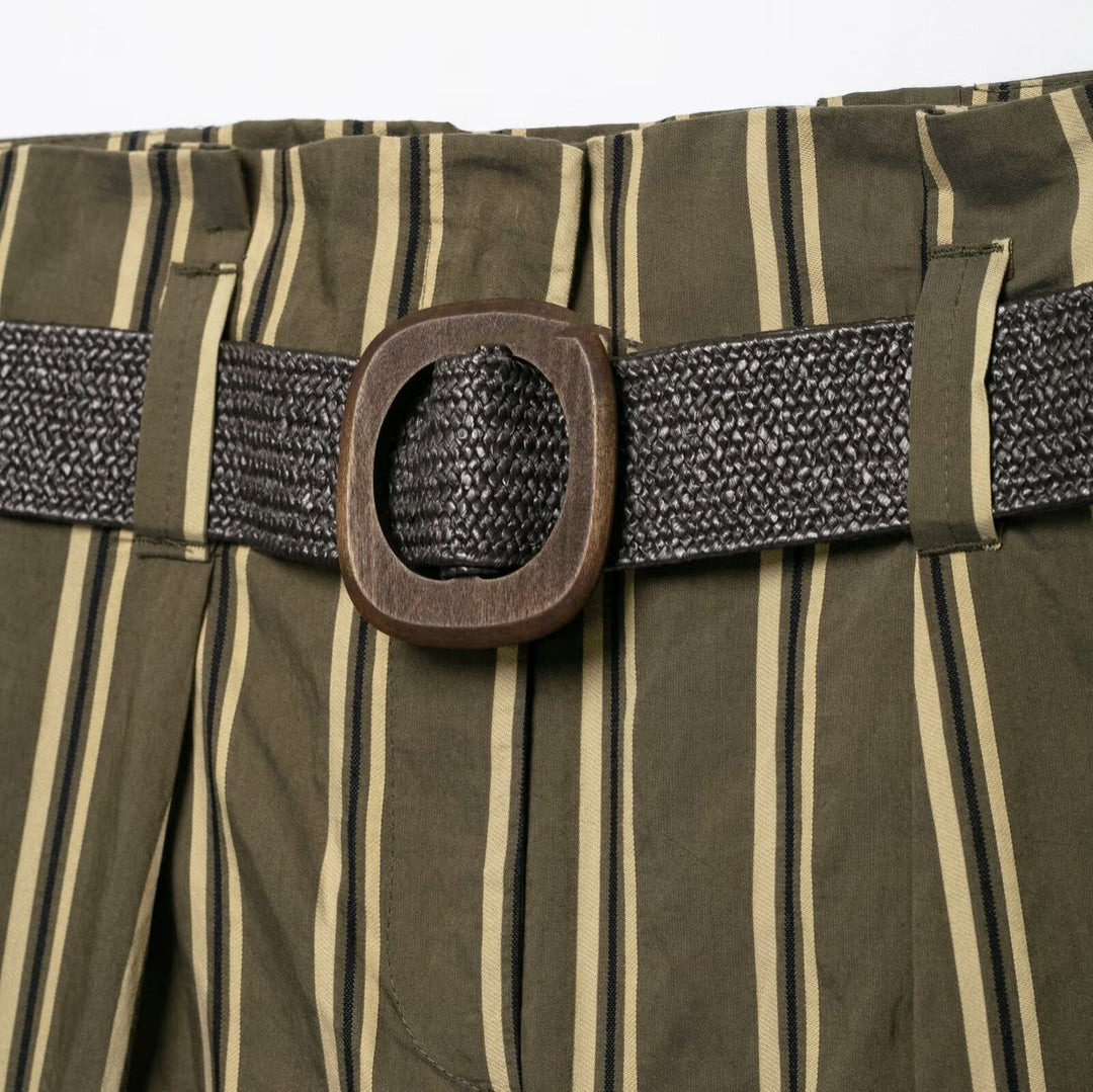 Damen Hochtaillierte weite Hose mit vertikalem Streifenmuster und Taillengürtel Drune