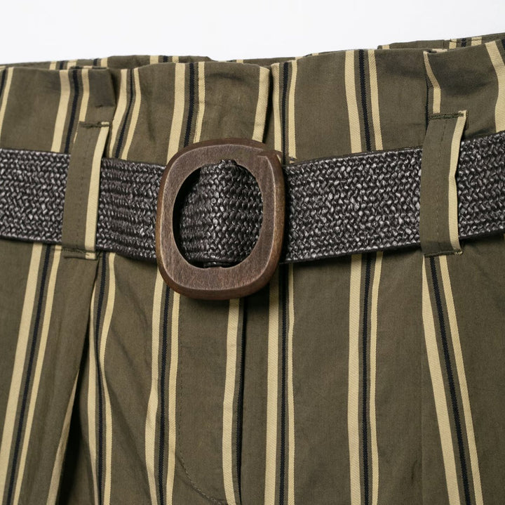 Damen Hochtaillierte weite Hose mit vertikalem Streifenmuster und Taillengürtel Drune