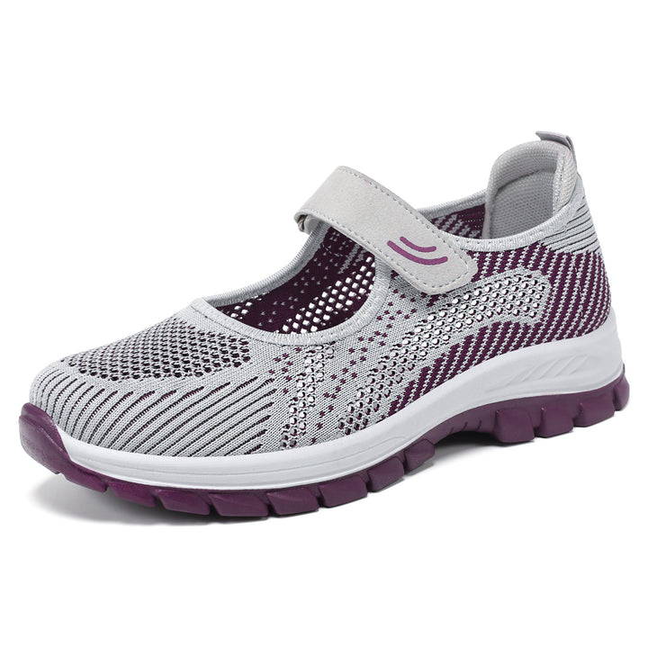 Damen nan atmungsaktive Strick-Mary-Jane Walkingsneaker mit Klettverschluss und dämpfender Leichtlaufsohle Drune