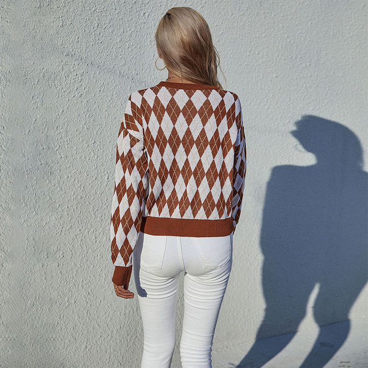 Damen Gemusterter Pullover im Rautenmuster Drune