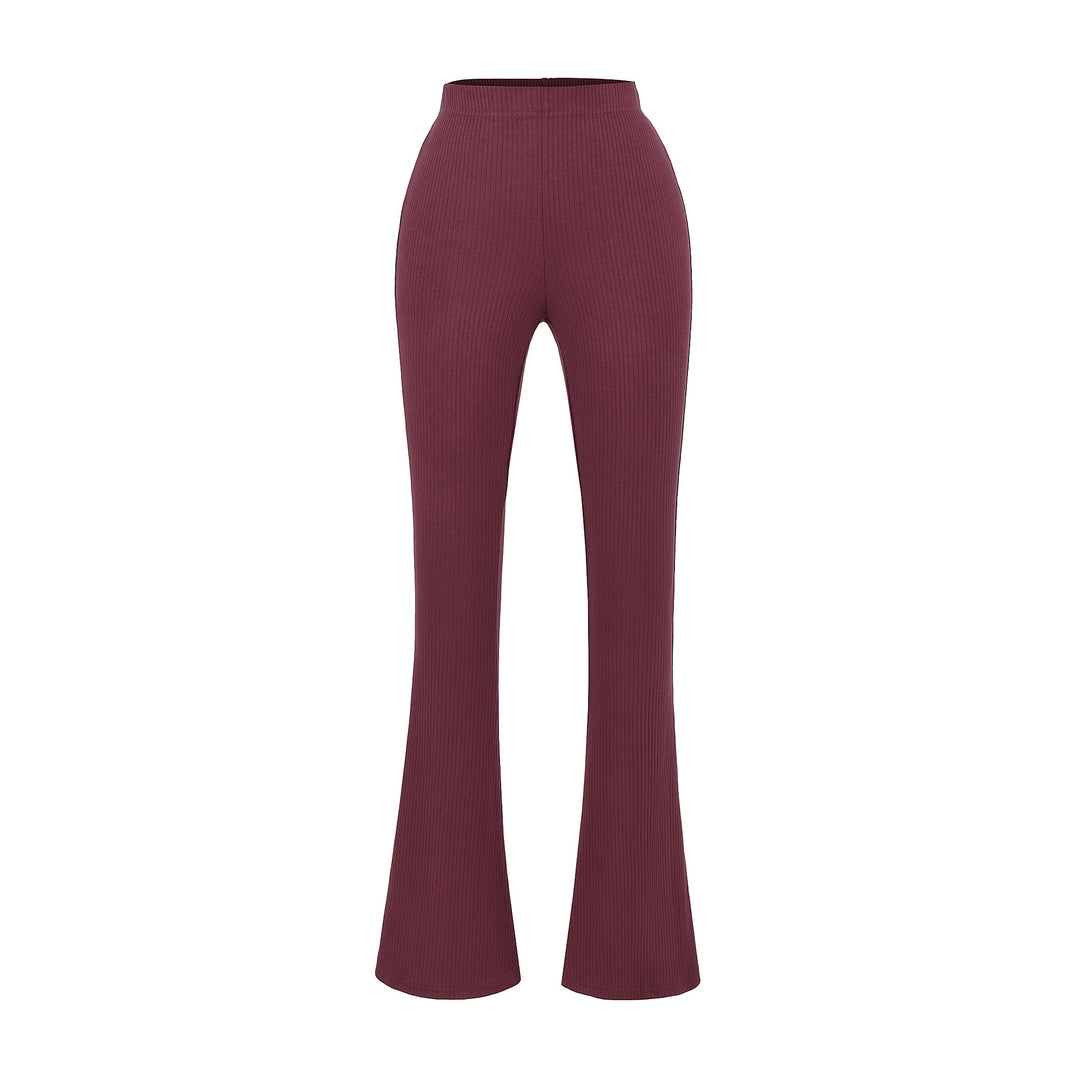 Damen elegante Flared-Hose mit hoch tailliertem Schnitt und feinem Rippdesign Drune