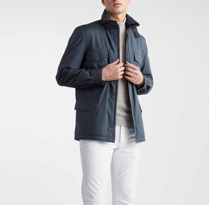 Herren leichte Multifunktionsjacke mit praktischen Taschen und hohem Kragen Drune