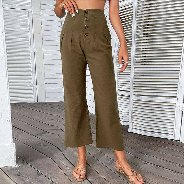 Damen Hochwaisted Hosen mit Knopfdetail und Faltenwurf Drune