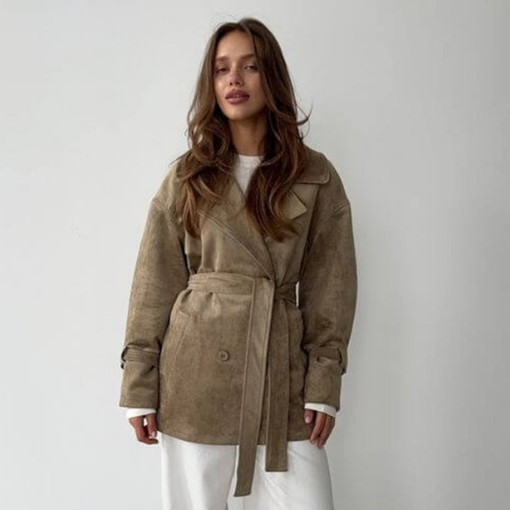 Damen Elegante suède Jacke mit Gürtel Drune