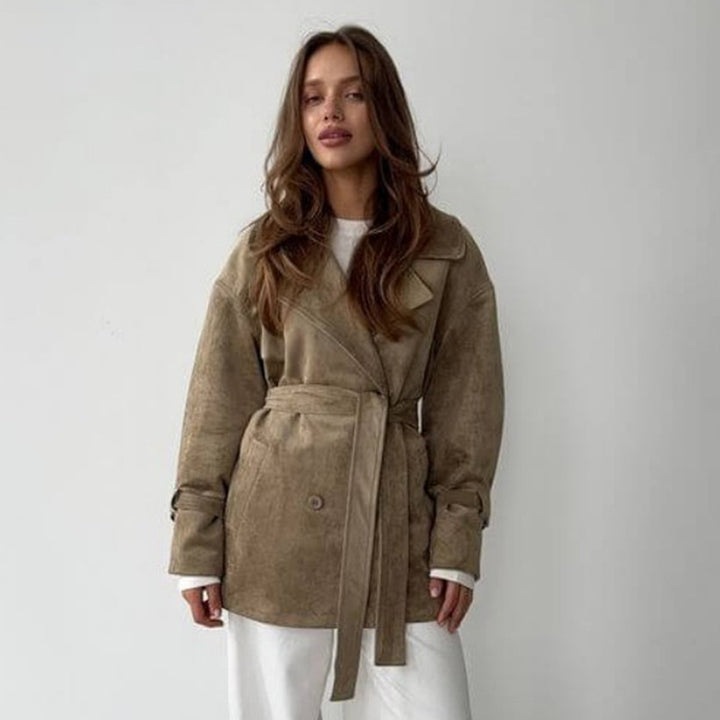 Damen Elegante suède Jacke mit Gürtel Drune