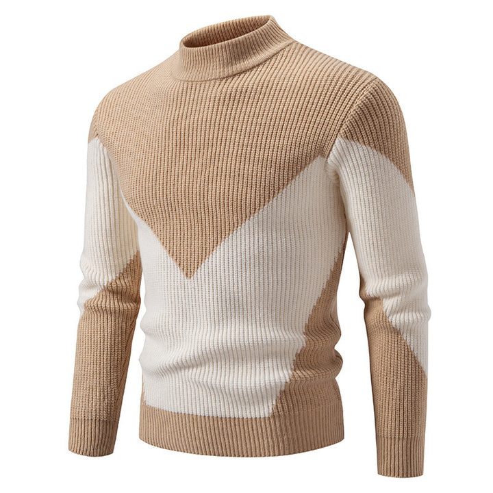 Herren nan gerippter Feinstrickpullover mit Stehkragen und kontrast-Blockdesign Drune