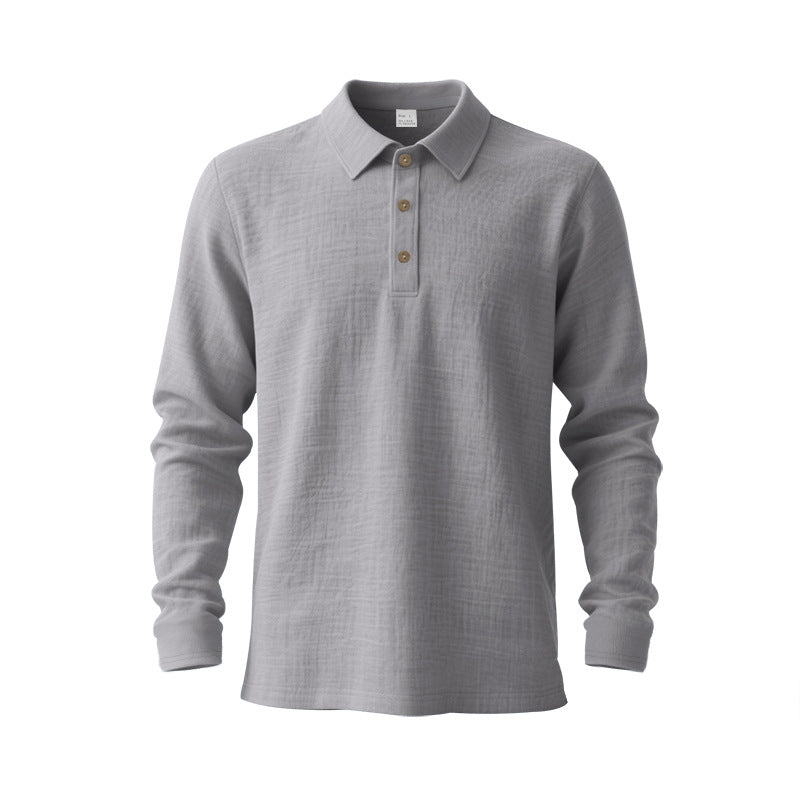 Herren nan Musselin-Langarm-Poloshirt mit Hemdkragen, kurzer Knopfleiste und natürlicher Knopfoptik Drune