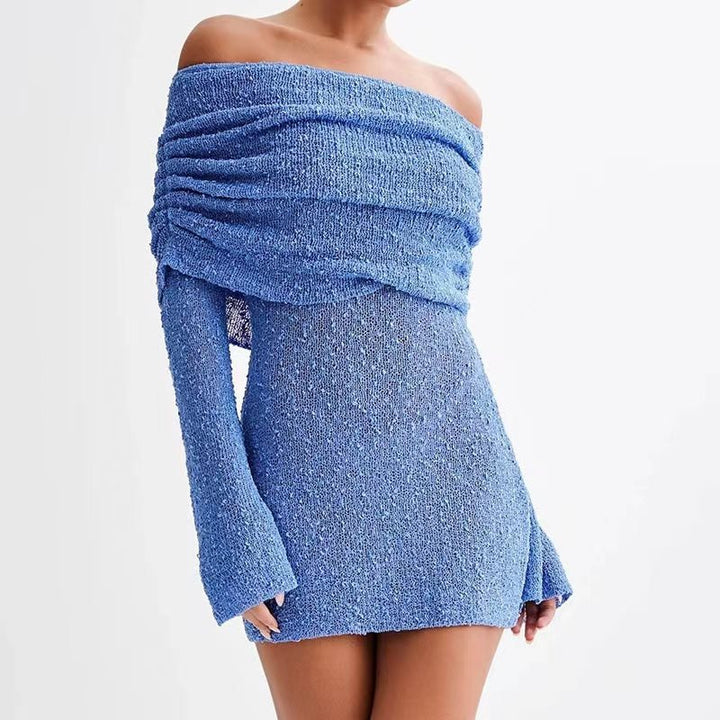 Damen Schulterfreies Minikleid mit glitzerndem Effekt und Übergröße Drune