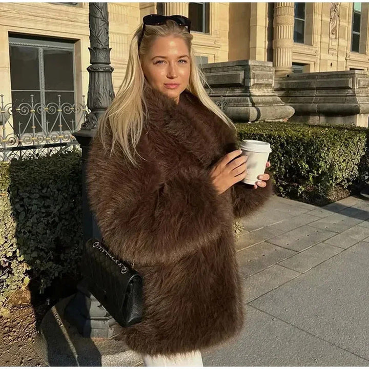 Damen Flauschige Felljacke mit weitem Schnitt Drune