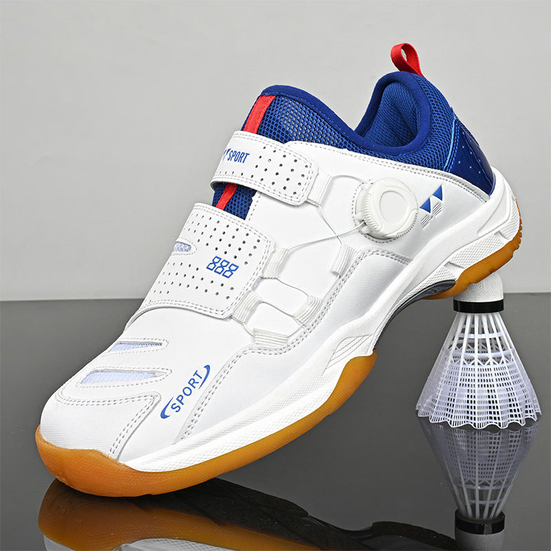 Unisex leichte Badminton‑Hallenschuhe mit rutschfester Gummilaufsohle, doppelte Klett‑Fixierung und Drehverschluss Drune