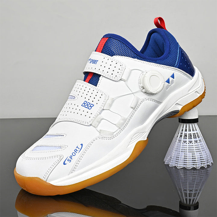 Unisex leichte Badminton‑Hallenschuhe mit rutschfester Gummilaufsohle, doppelte Klett‑Fixierung und Drehverschluss Drune