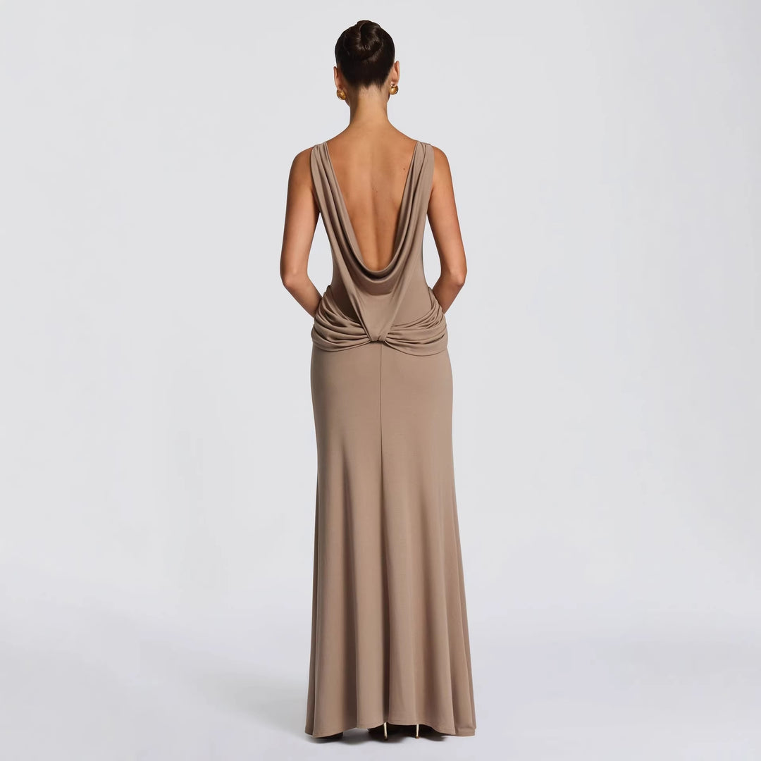 Damen elegantes Wickel-Maxikleid mit asymmetrischem Rüschendesign und sexy Schlitz Drune