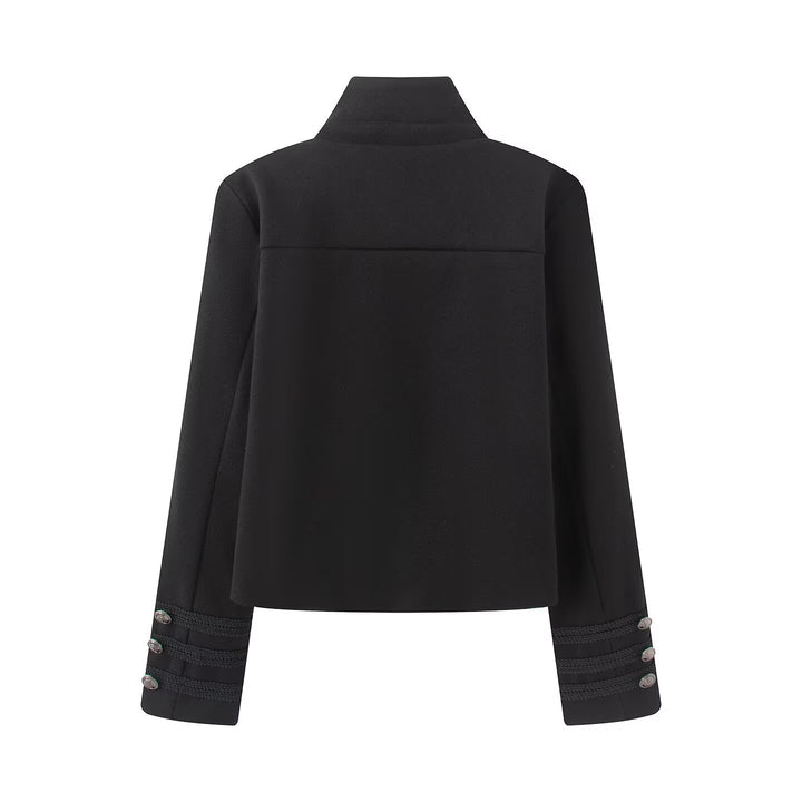 Damen Kurzer Militärisch inspirierter Blouson mit Stehkragen Zierkordeln und Metallknopfleiste Drune