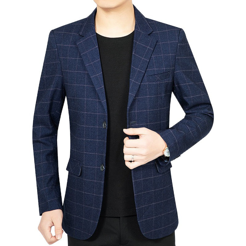 Herren Kariertes Slim-Fit City-Blazer mit Fensterkaro und Pattentaschen Drune