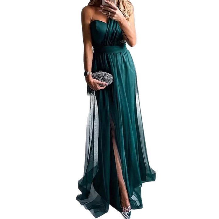 Damen Elegantes Abendkleid mit schulterfreiem Schnitt und hohem Beinschlitz Drune