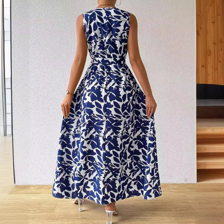 Damen nan Wickel-Maxikleid mit V-Ausschnitt und gebundenem Taillengürtel Drune
