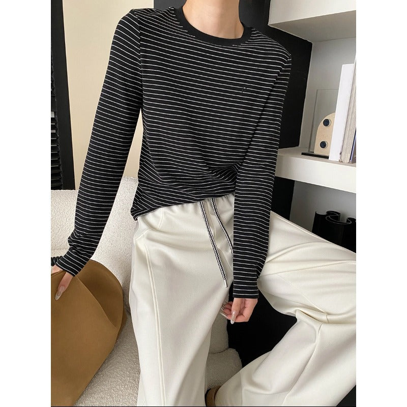 Damen Langarmshirt mit klassischem Streifenmuster und Rundhals Drune