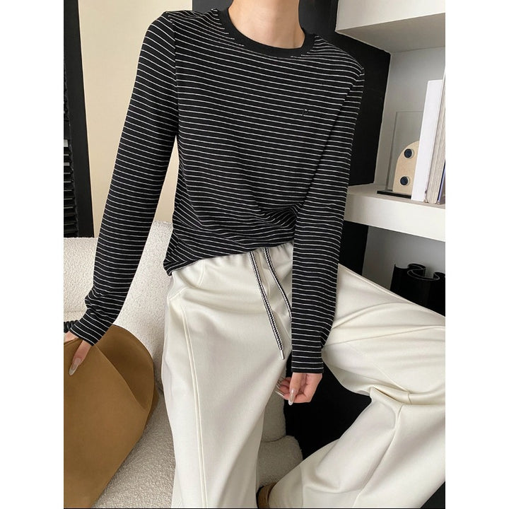 Damen Langarmshirt mit klassischem Streifenmuster und Rundhals Drune