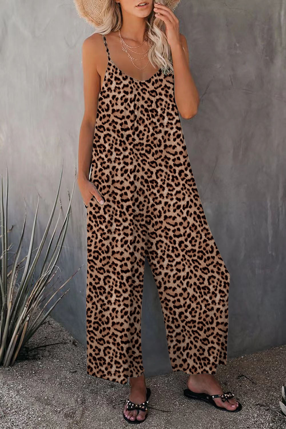 Drune | Leopard-Print-Tasche Lockerer Träger Einteiler Overall
