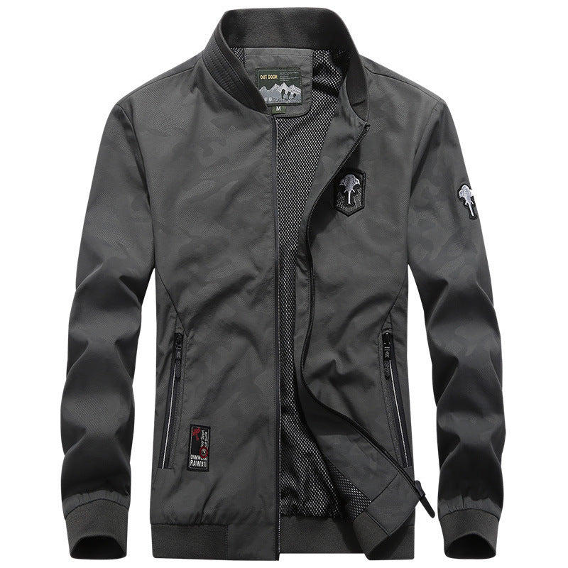 Herren Leichter Urbaner Windbreaker-Blouson mit Mesh-Innenfutter, Stick-Patches und Reißverschlusstaschen Drune