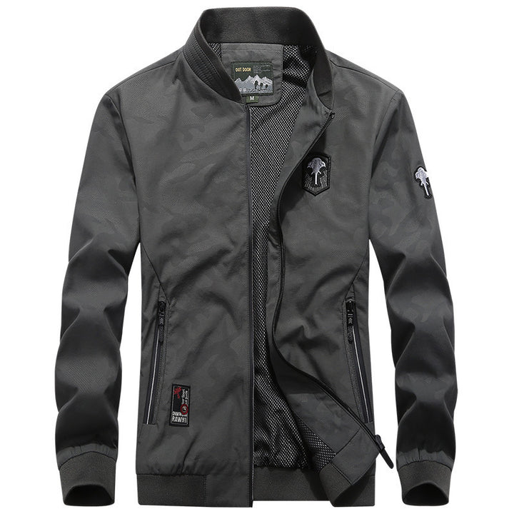 Herren Leichter Urbaner Windbreaker-Blouson mit Mesh-Innenfutter, Stick-Patches und Reißverschlusstaschen Drune