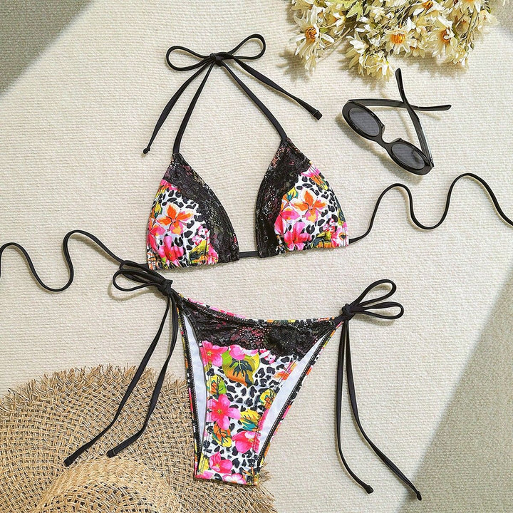Damen Triangel-Bikini mit Spitzenverzierungen Drune