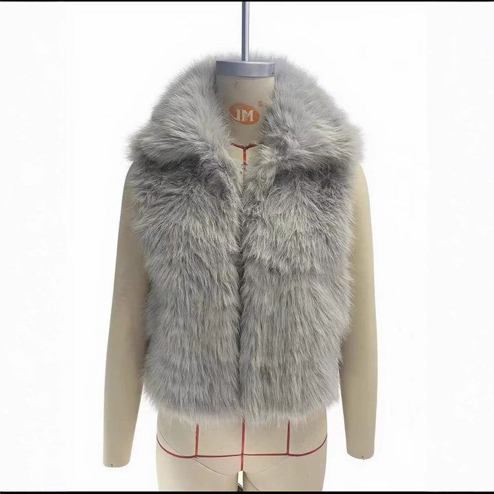 Damen nan luxuriöse Kunstfell-Weste mit voluminösem Schalkragen und verkürzter Silhouette Drune