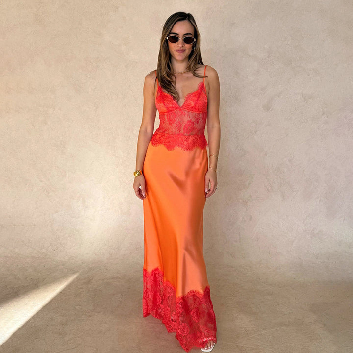 Damen Elegantes und figurbetontes Kleid mit Spitzenoberteil Drune