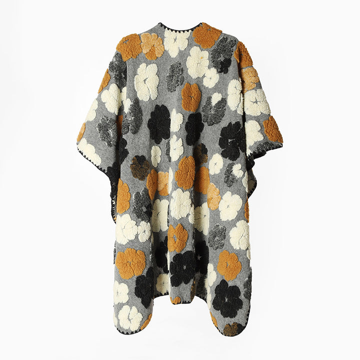 Damen Oversize-Capeponcho mit aufgestepptem Blumenrelief und Kettelnaht Drune