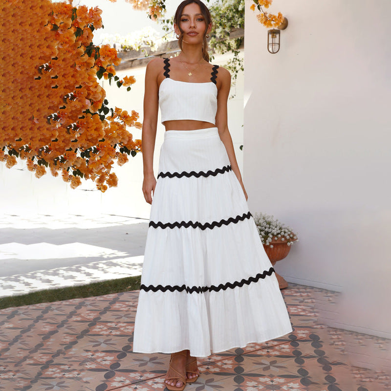Damen Zweiteiliges Set aus Crop-Top und voluminösem Rock mit Ziersaum Drune