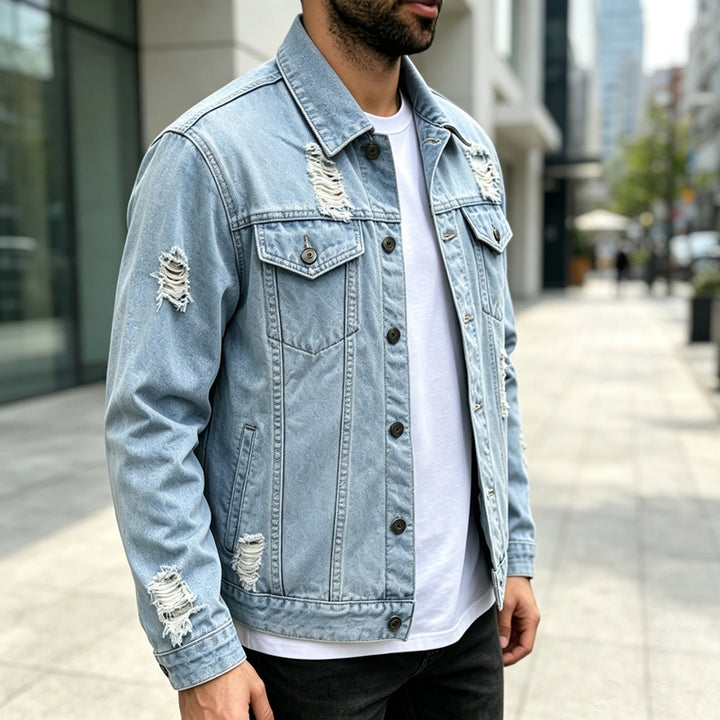 Herren Modische Denimjacke mit Destroyed-Details Drune