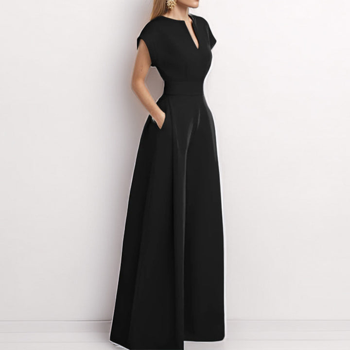 Damen Eleganter Jumpsuit mit weitem Bein und Schalkragen Drune