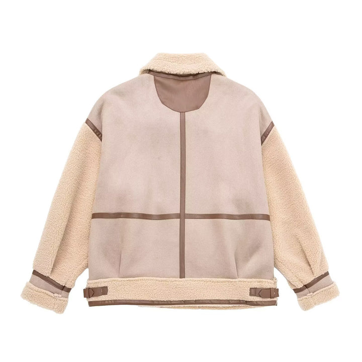 Damen Oversized Fliegerjacke mit Teddyfutter, asymmetrischem Reißverschluss und Kunstlederdetails Drune