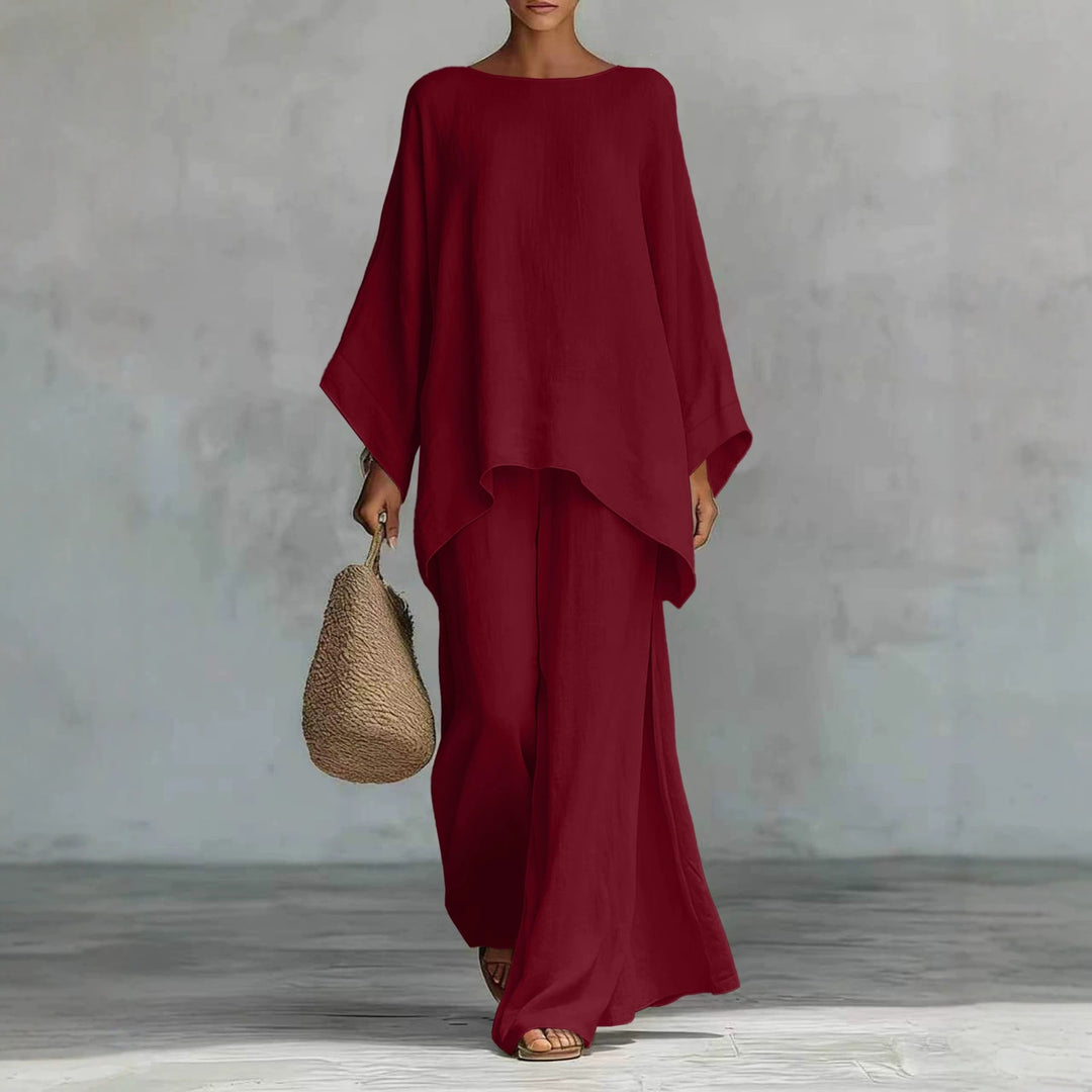 Damen Lässiges Oversize-Kaftanoberteil mit weiten Palazzohosen Drune