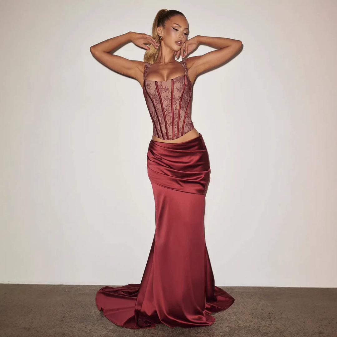 Damen Elegantes Abendkleid mit Korsett-Oberteil und drapiertem Rock Drune