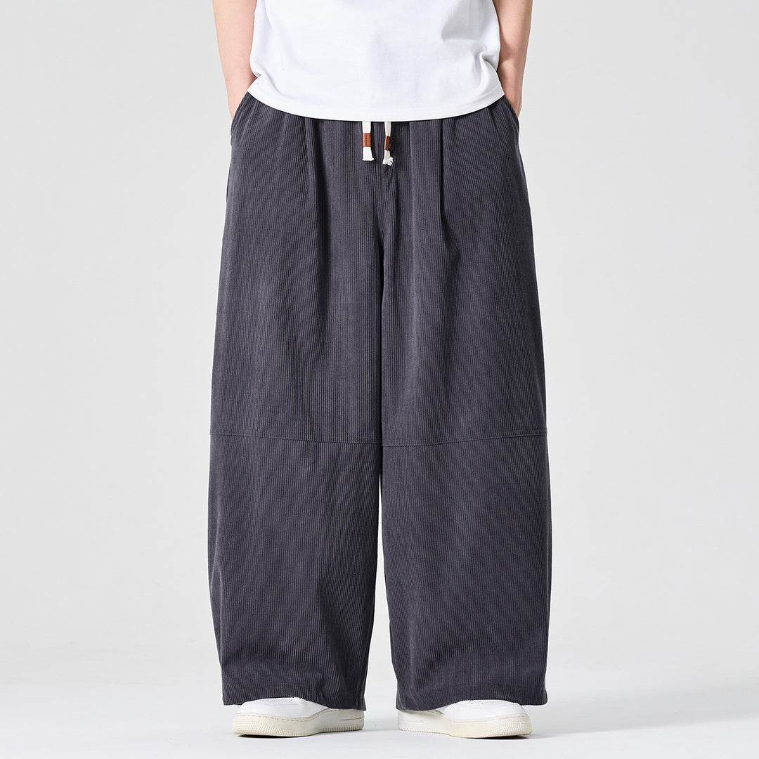 Herren Weite Cordhose im Palazzo-Schnitt mit Elastikbund und Tunnelzug Drune