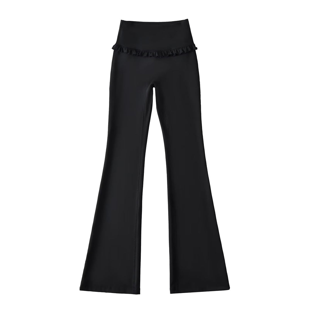 Damen Hochtaillierte Bootcut-Leggings mit Rüschendetails Drune