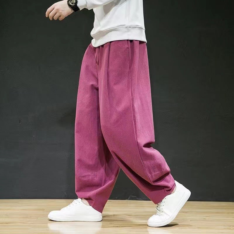 Herren nan oversized Relax-Fit Baumwoll-Jogpants mit tiefem Schritt, Tunnelzug und seitlichen Eingrifftaschen Drune