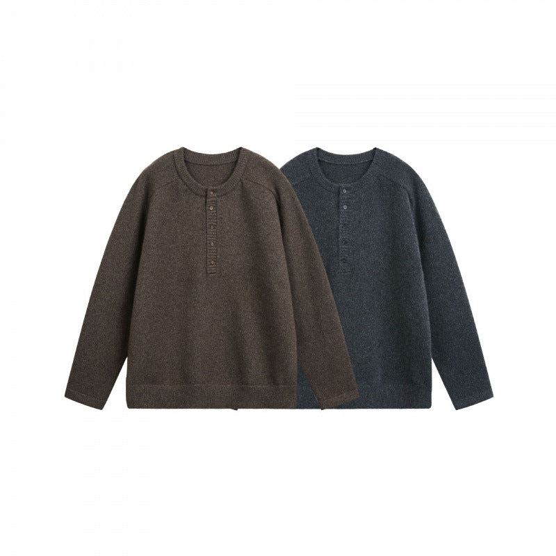 Unisex Feinstrick-Henley-Pullover mit Raglanärmeln und halber Knopfleiste Drune