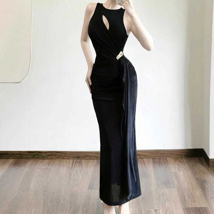 Damen figurbetontes Abendkleid mit asymmetrischem Schnitt und eleganter Drapierung Drune