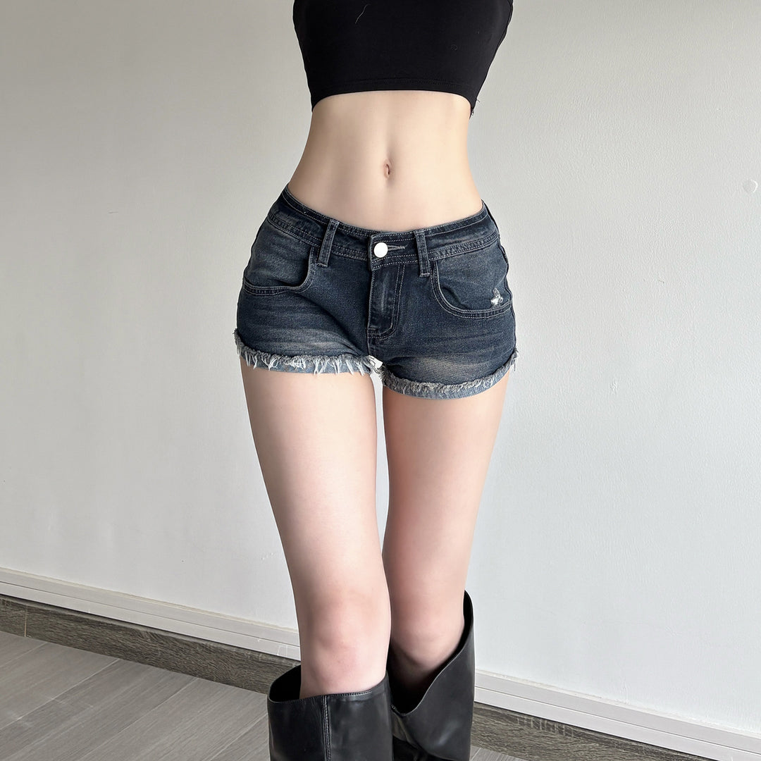 Damen Denim-Shorts mit ausgefranstem Saum Drune