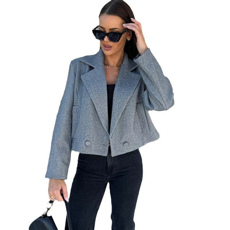 Damen modische cropped Blazerjacke mit doppelt knöpfbarem Verschluss Drune