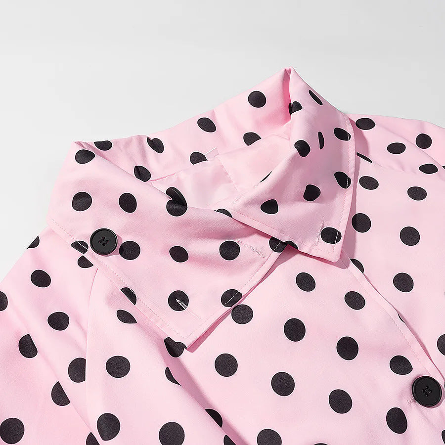 Damen nan kurze gepunktete Regenjacke mit Taillengürtel und doppelreihiger Knopfleiste Drune