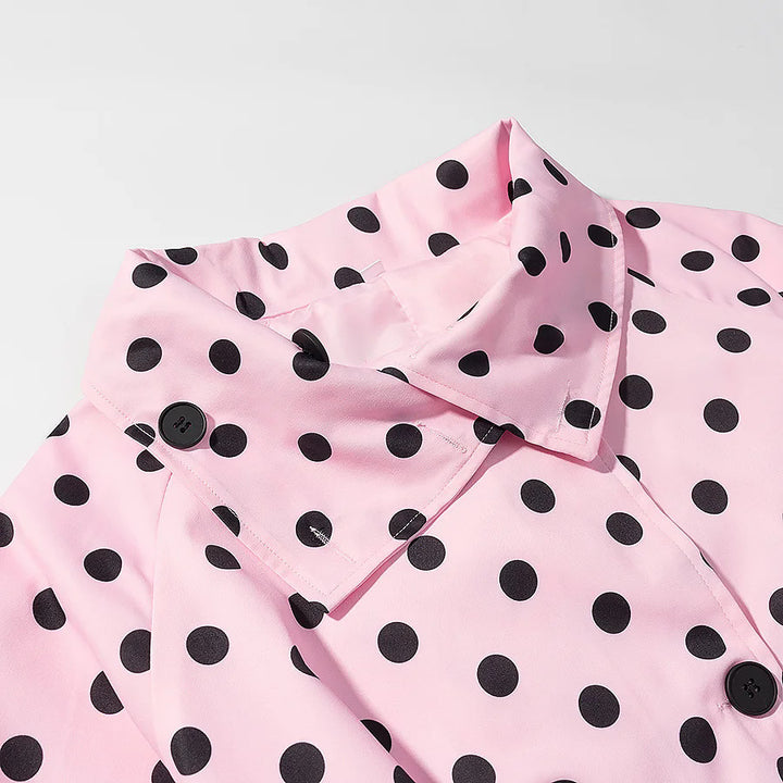 Damen nan kurze gepunktete Regenjacke mit Taillengürtel und doppelreihiger Knopfleiste Drune
